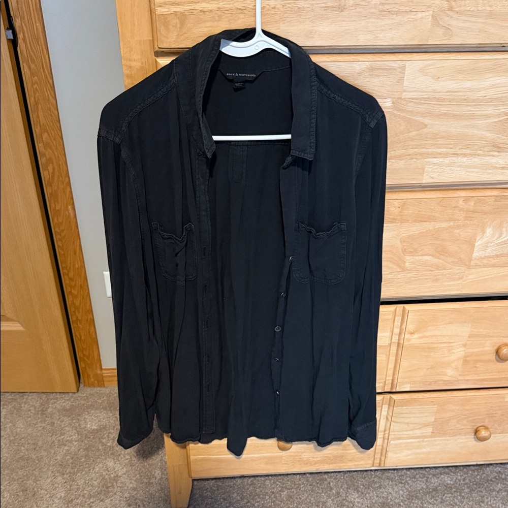 Rock & Republic Black Lightweight Button-Up Shirt Jacket